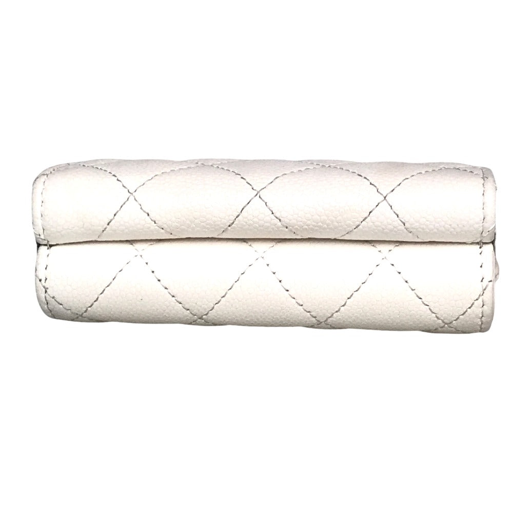 CHANEL Tri-fold wallet AP0230 Matt caviar skin white Classic Small Flap