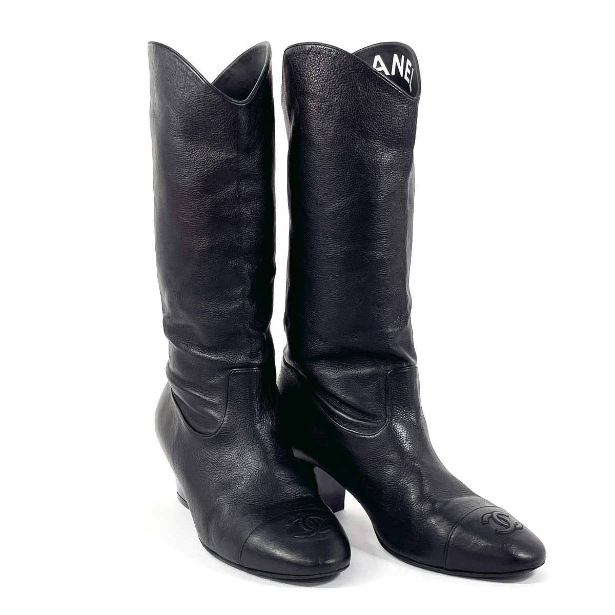 CHANEL boots leather black COCO Mark 36 1/2 C