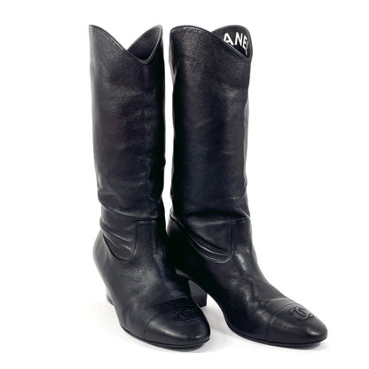 CHANEL boots leather black COCO Mark 36 1/2 C