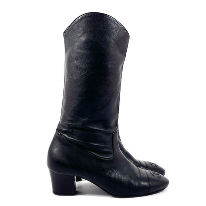 CHANEL boots leather black COCO Mark 36 1/2 C