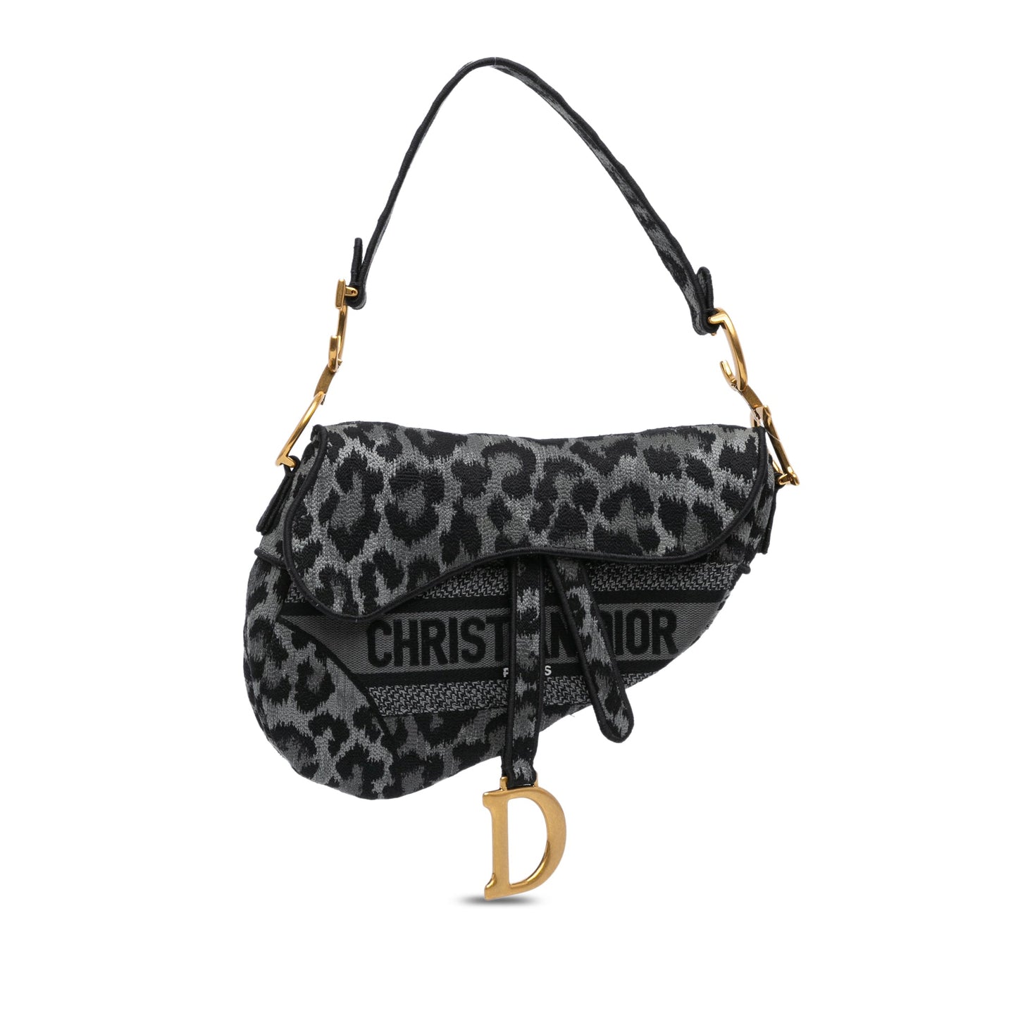 Mizza Embroidered Canvas Leopard Saddle Bag