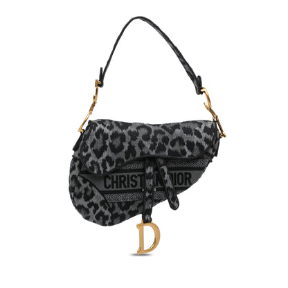 Mizza Embroidered Canvas Leopard Saddle Bag
