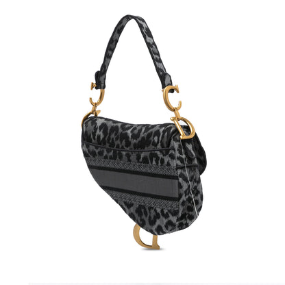 Mizza Embroidered Canvas Leopard Saddle Bag
