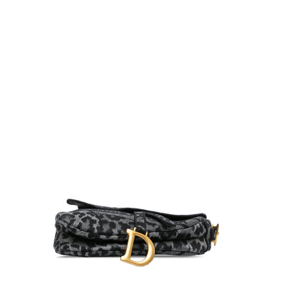 Mizza Embroidered Canvas Leopard Saddle Bag