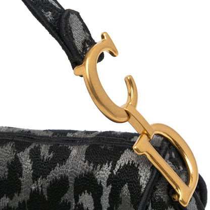 Mizza Embroidered Canvas Leopard Saddle Bag