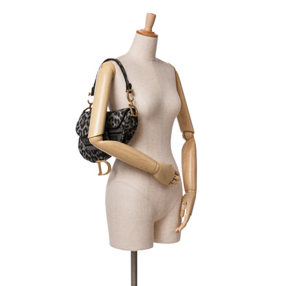 Mizza Embroidered Canvas Leopard Saddle Bag