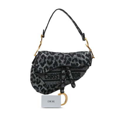 Mizza Embroidered Canvas Leopard Saddle Bag