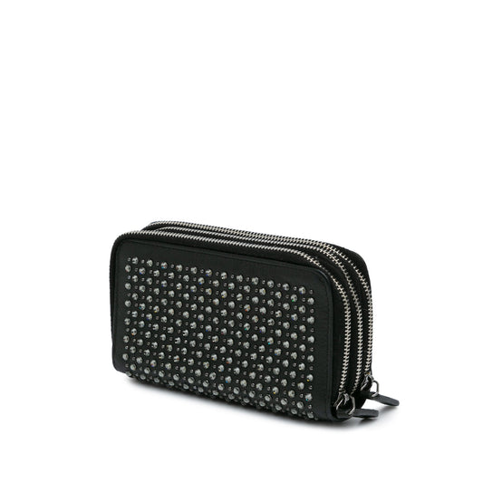 Black Chanel Bull Leather Studded Zip Wallet