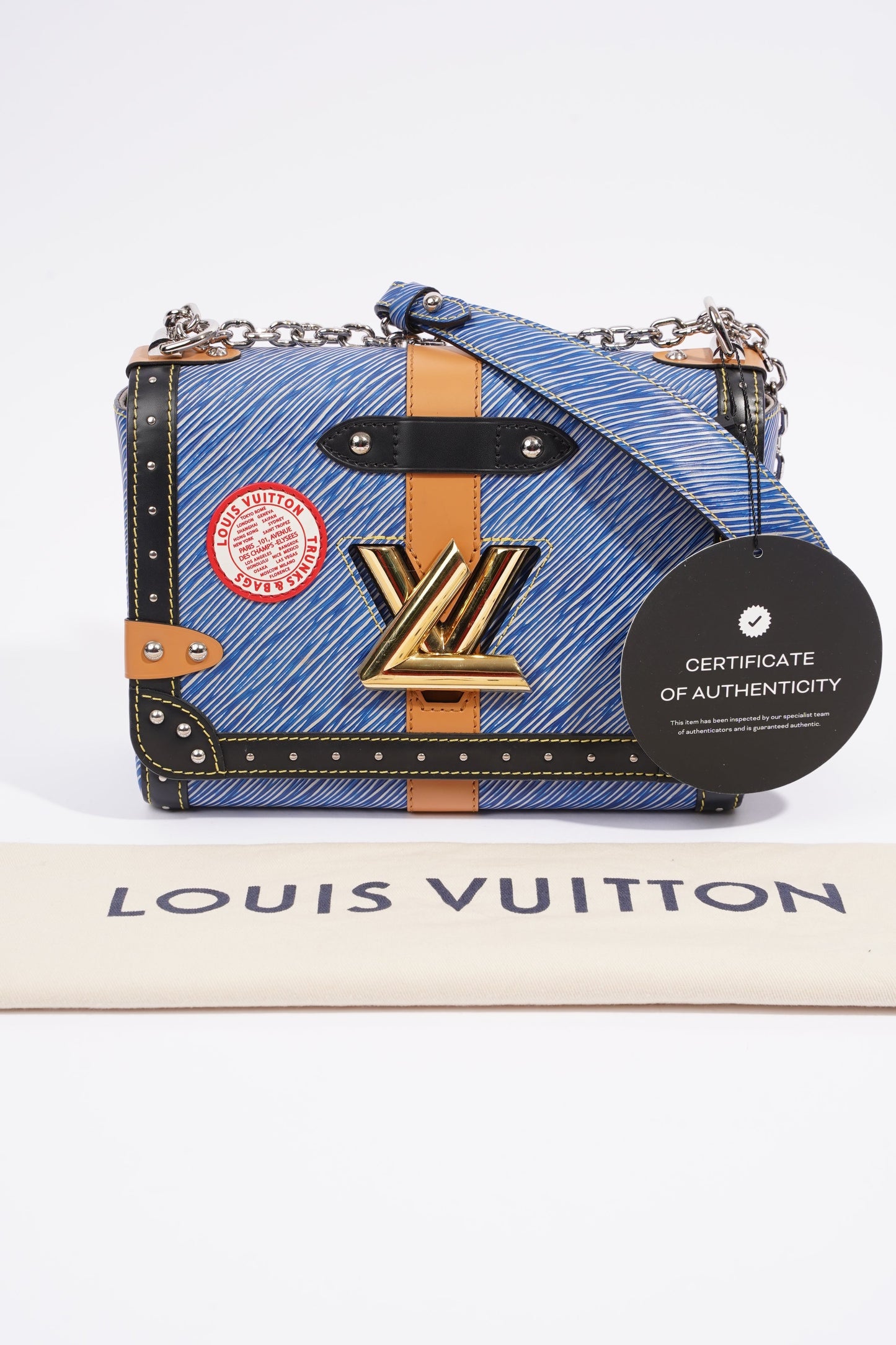 Louis Vuitton Twist Handbag Limited Edition Trunk MM Blue / Tan / Black Epi Leather