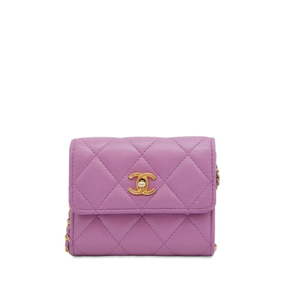 CHANEL Lambskin Mini Pearl Crush Wallet with Chain Crossbody Bag