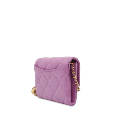CHANEL Lambskin Mini Pearl Crush Wallet with Chain Crossbody Bag