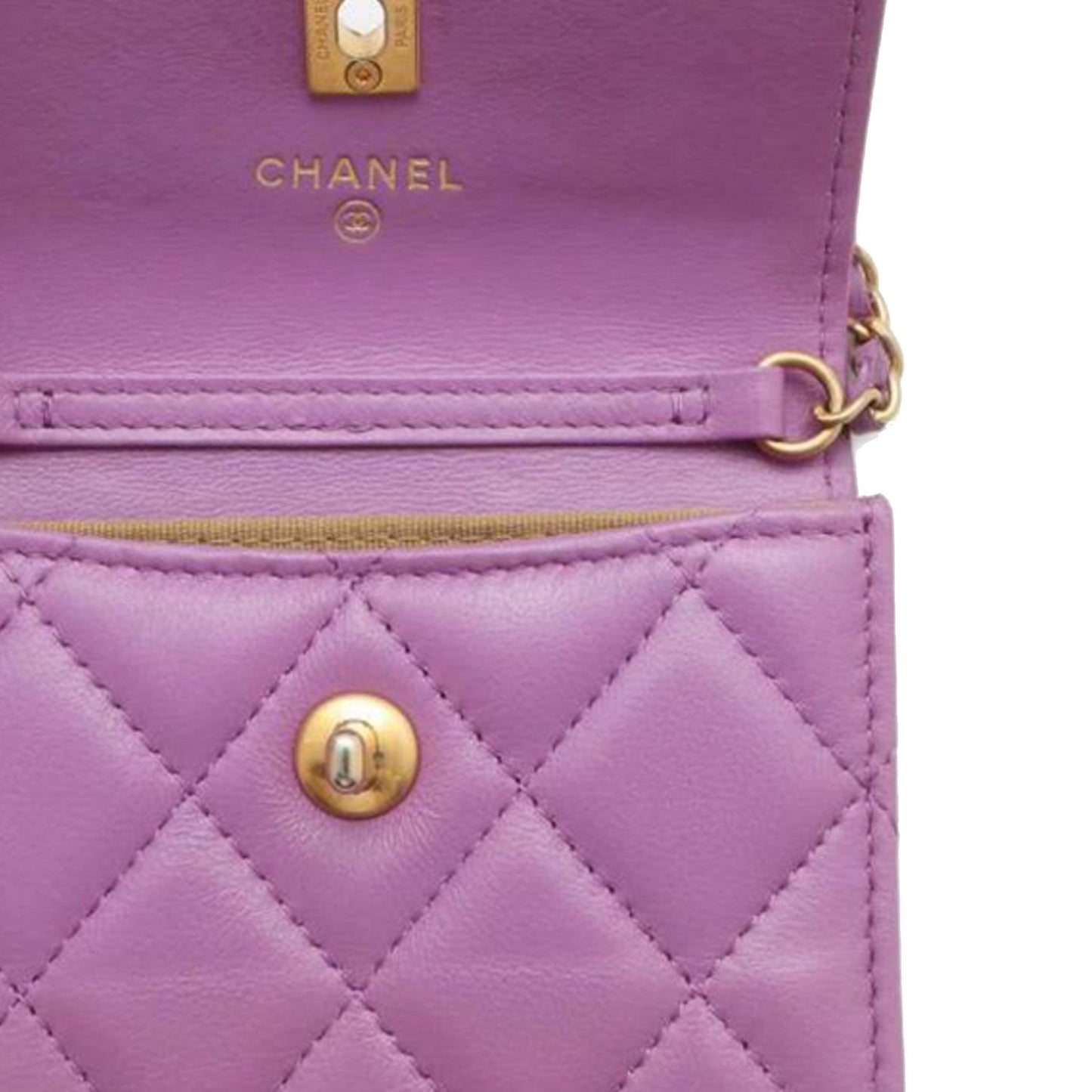 CHANEL Lambskin Mini Pearl Crush Wallet with Chain Crossbody Bag