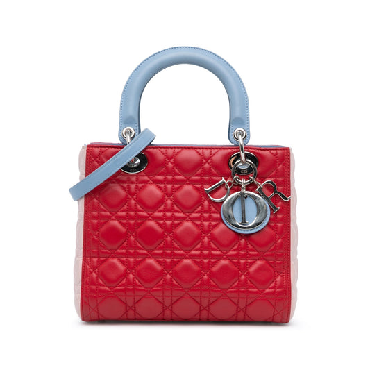 Medium Tricolor Lambskin Cannage Lady Dior