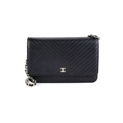 Chanel Caviar Wallet on Chain WOC Chervon Bag Black