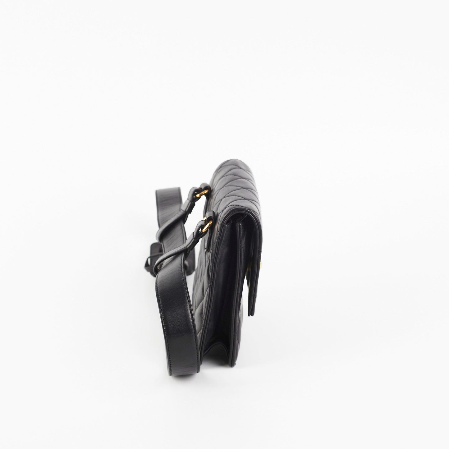 Chanel Vintage Square Mini Black Lambskin Belt Bag Size 70