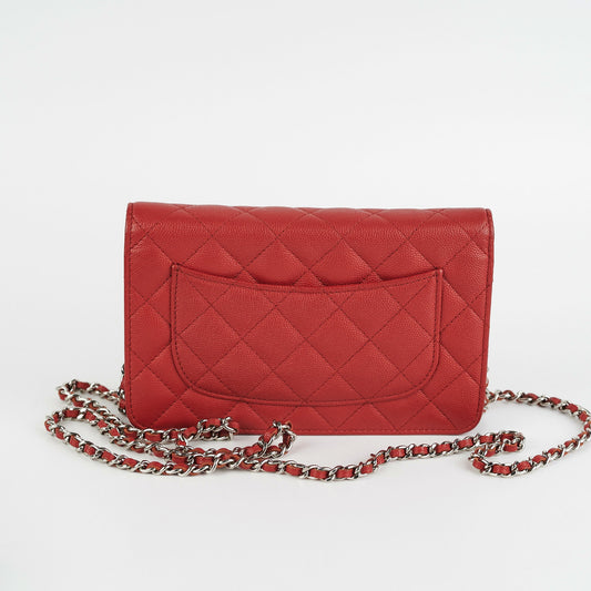 Chanel Caviar Wallet on Chain WOC Red