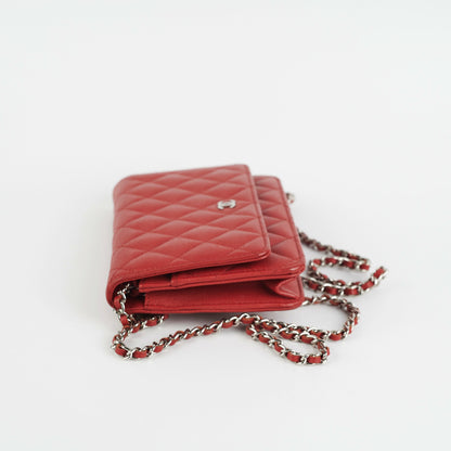 Chanel Caviar Wallet on Chain WOC Red