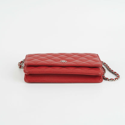 Chanel Caviar Wallet on Chain WOC Red