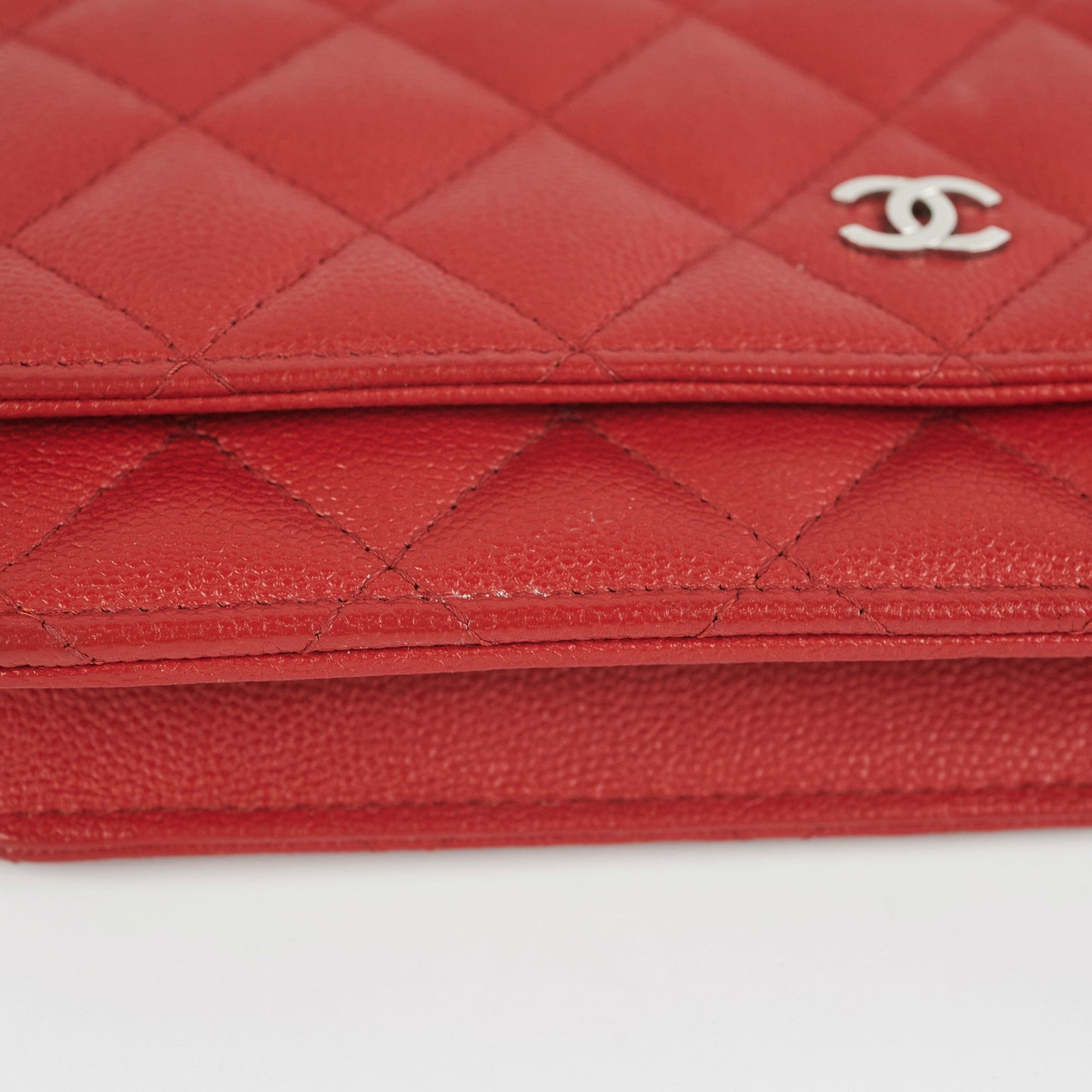 Chanel Caviar Wallet on Chain WOC Red