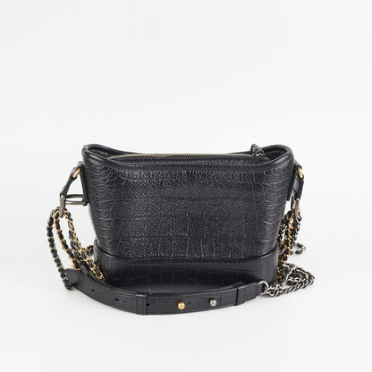 Chanel Small Gabrielle Black Croc Embossed Bag