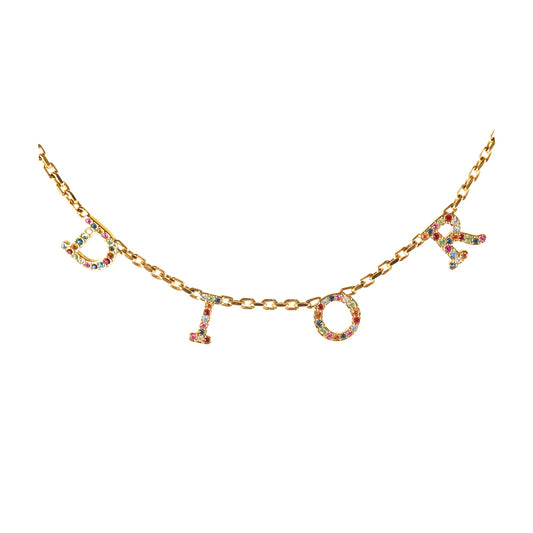 Christian Dior Multicolour Rhinestone Logo Necklace Costume Jewellery