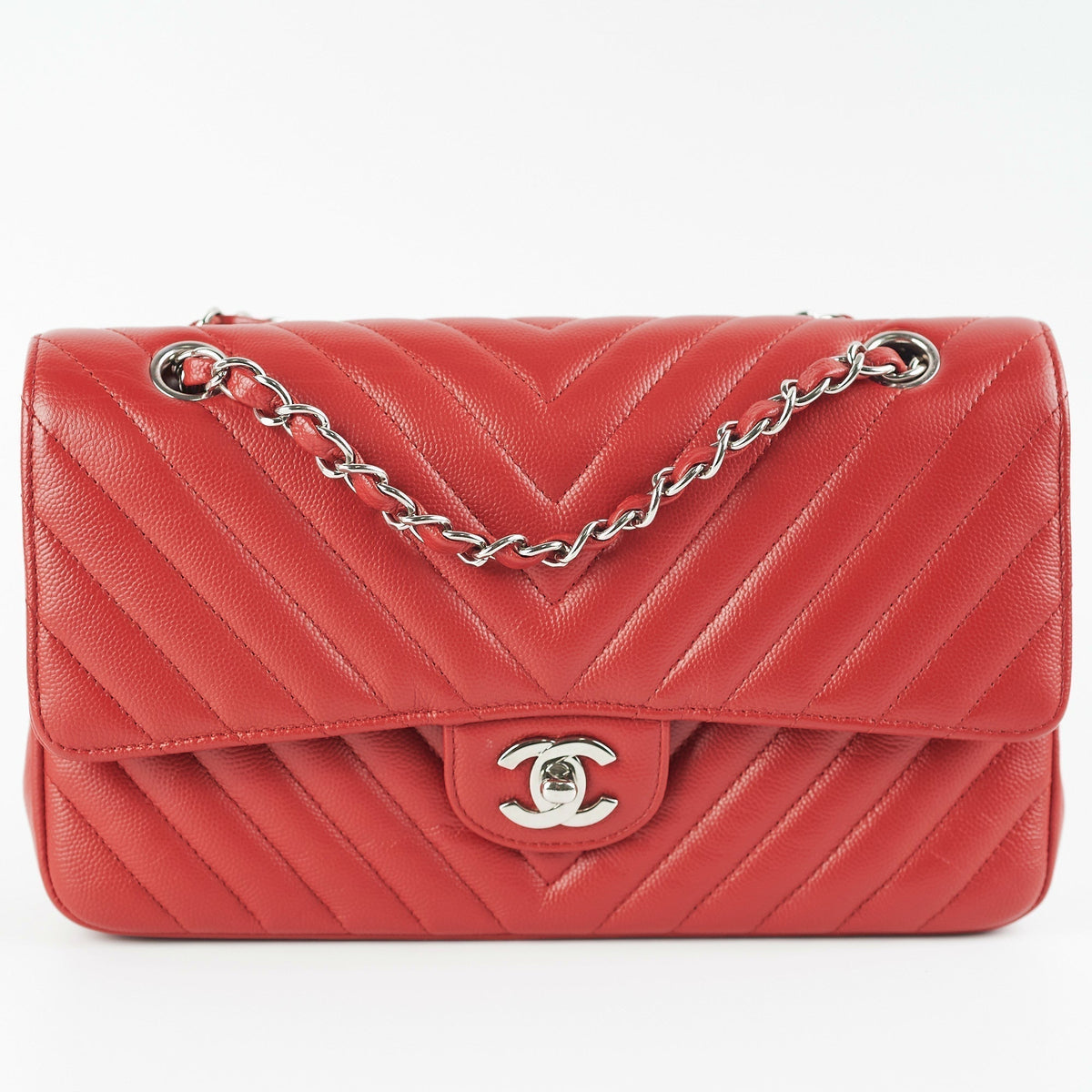 ITEM 27 - Chanel Chevron Classic Medium Large Flap Red 16S
