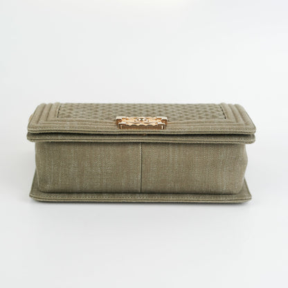 Chanel Old Medium Boy Denim Olive Shoulder Bag