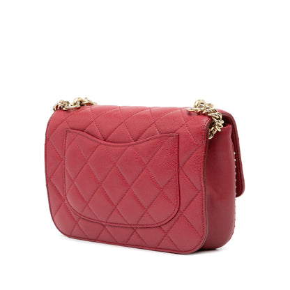 Red Chanel Small Quilted Caviar Studded Chain Handle Flap Satchel
