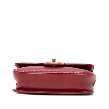 Red Chanel Small Quilted Caviar Studded Chain Handle Flap Satchel
