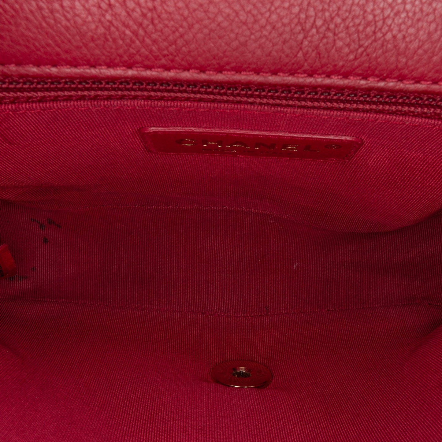 Red Chanel Small Quilted Caviar Studded Chain Handle Flap Satchel