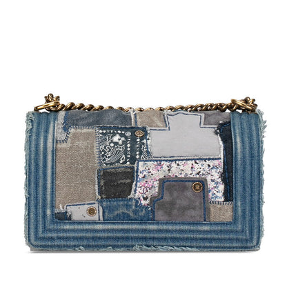 Chanel Medium Patchwork Denim Le Boy Flap Bag Denim Shoulder Bag in Good condition
