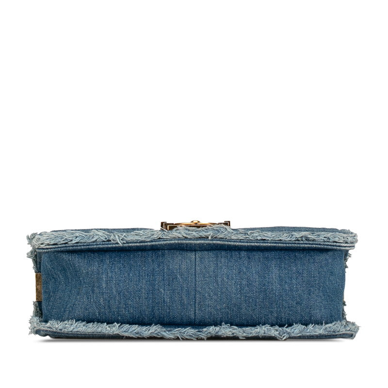 Chanel Medium Patchwork Denim Le Boy Flap Bag Denim Shoulder Bag in Good condition