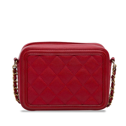 Red Chanel Mini Caviar CC Filigree Vanity Case Satchel