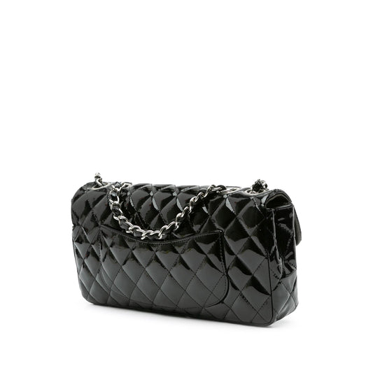 Black Chanel Classic Patent East West Single Flap Shoulder Bag