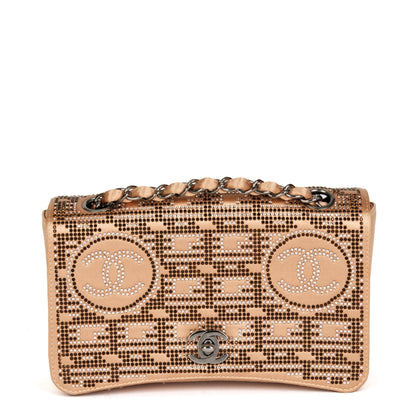 Chanel Naked Nude Swarovski Strass Satin Vintage Mini Flap Bag