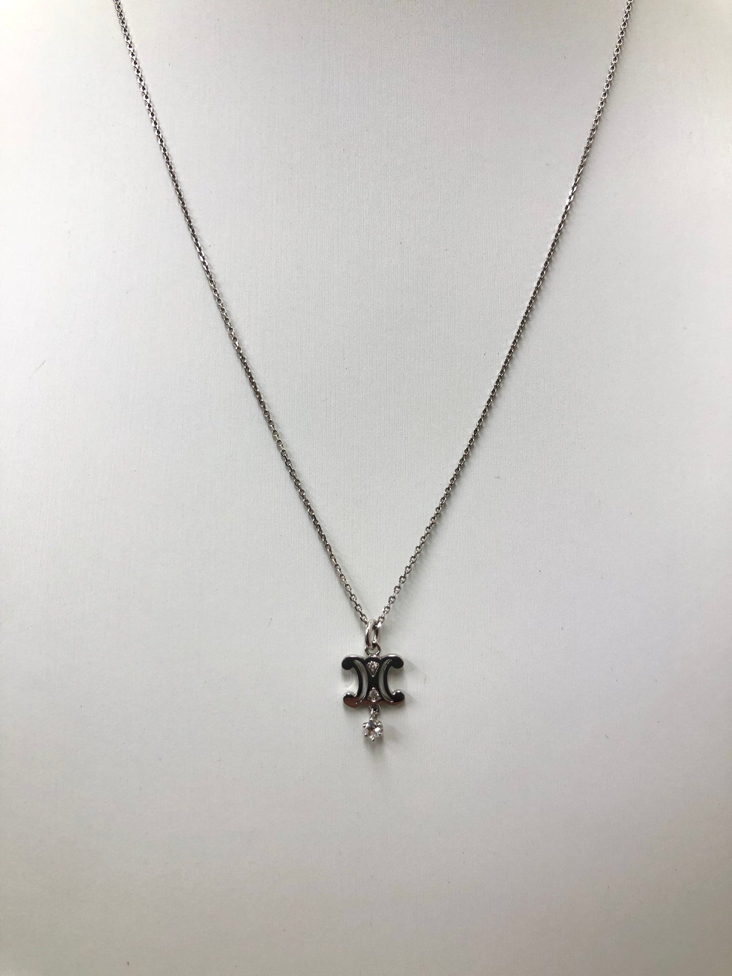 CELINE Triomphe Stone Necklace Silver Vintage i2rhej