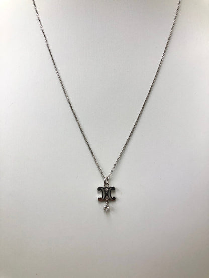 CELINE Triomphe Stone Necklace Silver Vintage i2rhej