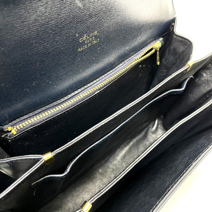 CELINE Shoulder Bag Canvas / leather Navy Macadam Carriage Metal Shoulder Bag Women Secondhand