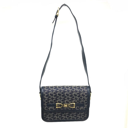 CELINE Shoulder Bag Canvas / leather Navy Macadam Carriage Metal Shoulder Bag Women Secondhand