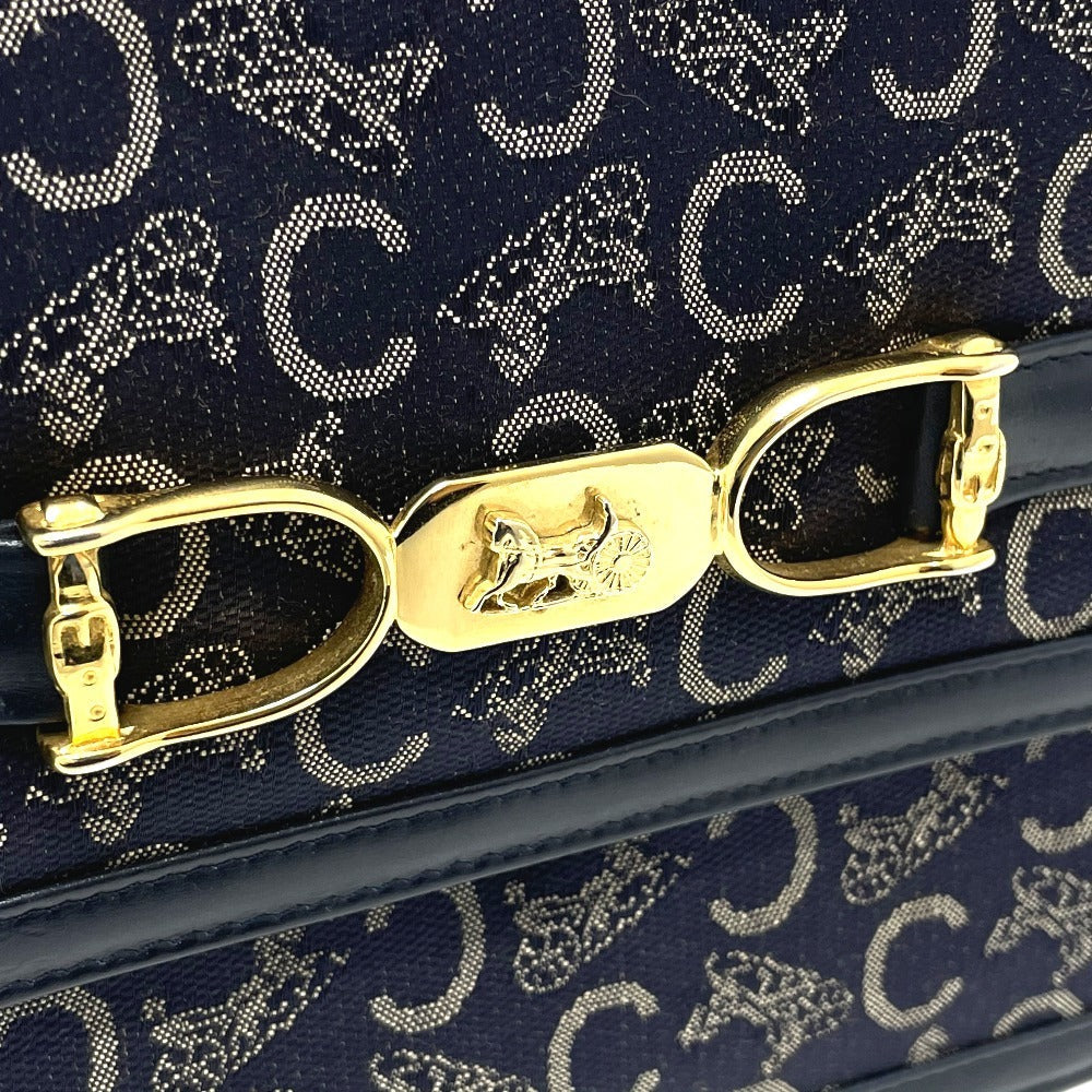 CELINE Shoulder Bag Canvas / leather Navy Macadam Carriage Metal Shoulder Bag Women Secondhand