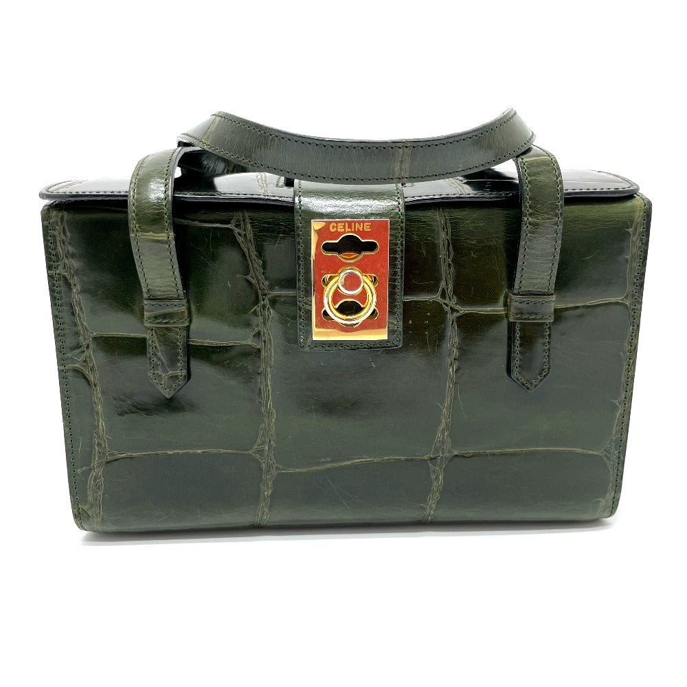 CELINE Handbag leather green Croco embossed Handbag Women Used
