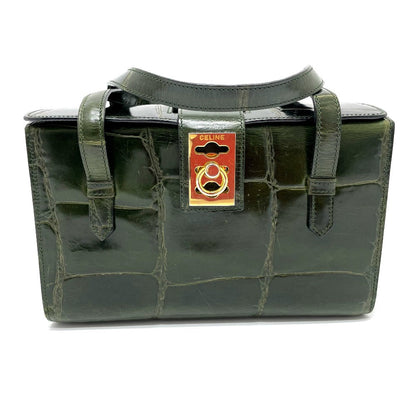 CELINE Handbag leather green Croco embossed Handbag Women Used