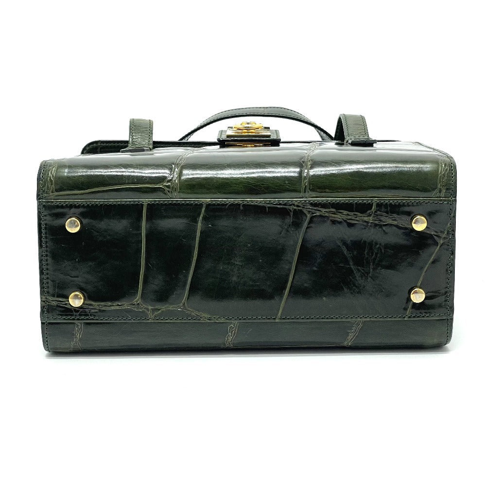 CELINE Handbag leather green Croco embossed Handbag Women Used