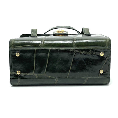 CELINE Handbag leather green Croco embossed Handbag Women Used