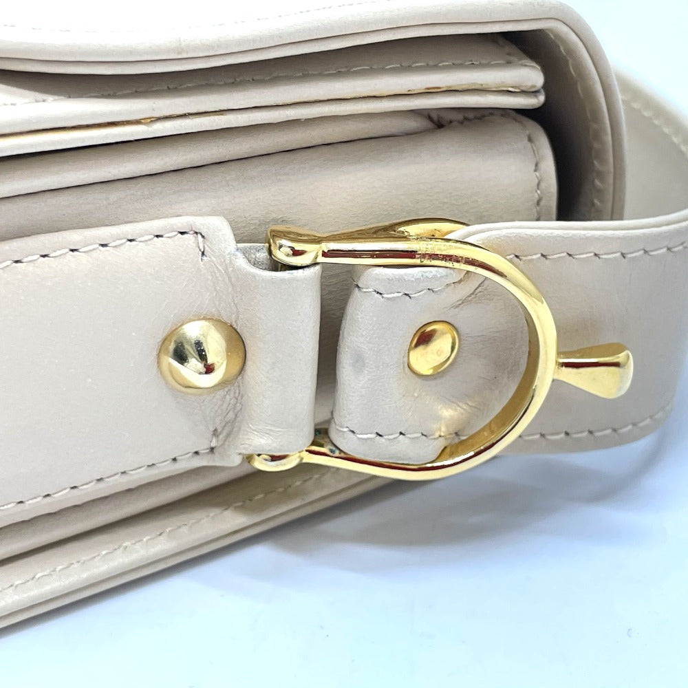 CELINE Shoulder Bag leather Beige x Gold Metal Carriage Metal vintage Women Secondhand