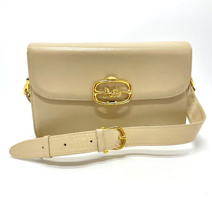 CELINE Shoulder Bag leather Beige x Gold Metal Carriage Metal vintage Women Secondhand