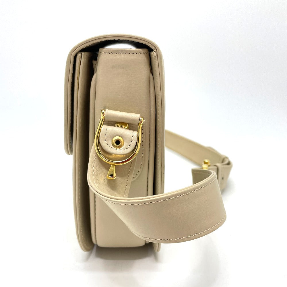CELINE Shoulder Bag leather Beige x Gold Metal Carriage Metal vintage Women Secondhand