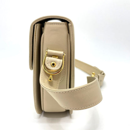 CELINE Shoulder Bag leather Beige x Gold Metal Carriage Metal vintage Women Secondhand