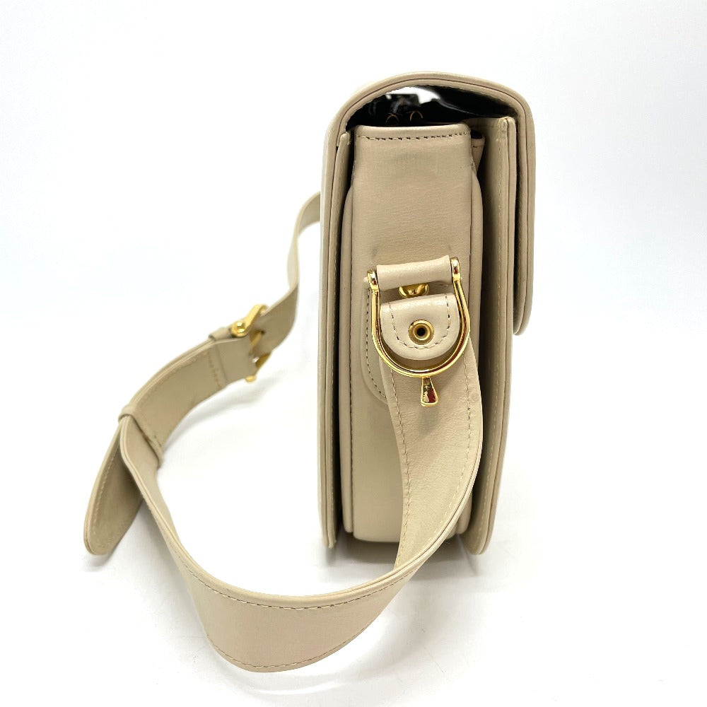 CELINE Shoulder Bag leather Beige x Gold Metal Carriage Metal vintage Women Secondhand