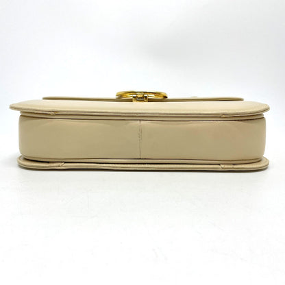 CELINE Shoulder Bag leather Beige x Gold Metal Carriage Metal vintage Women Secondhand